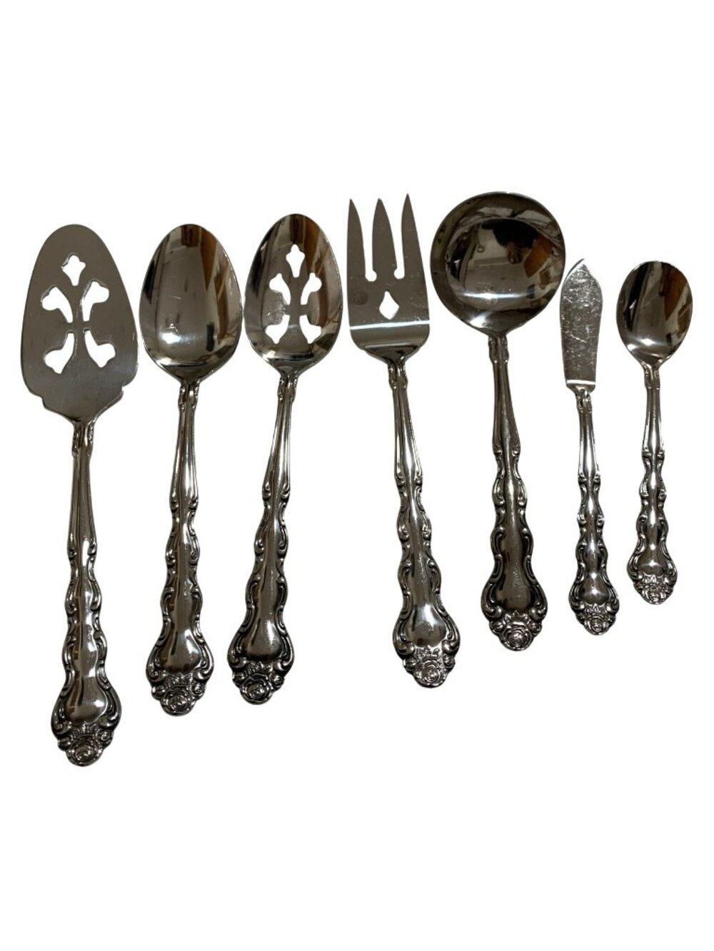 Interpur Japan Stainless Steel Classic Rose Pattern Serving Utensil Set 7 Piece